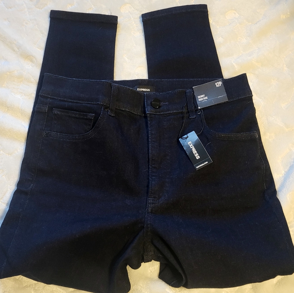 Express Dark Wash, high rise skinny jeans